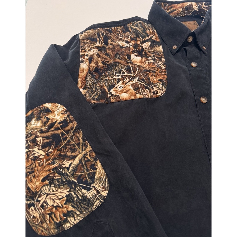North River Outfitter Hunting Shirt Men's Black Camo Deer Button Down Large